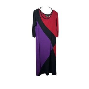 Bob Mackie Wearable Art Stretch Maxi Dress xs Black Purple Red‎ Abstract
